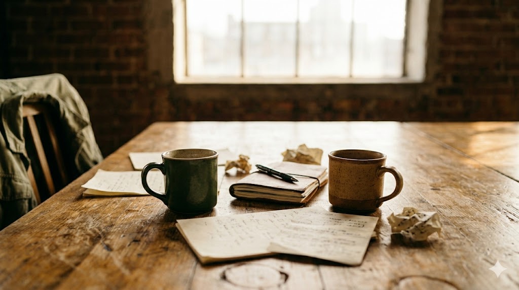 A workspace with tools and projects in progress — the work of someone building something real